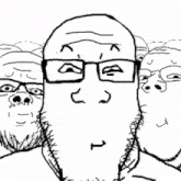 a cartoon drawing of a man with glasses and a red head