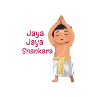a cartoon of a man praying with the words jaya jaya shankara written above him