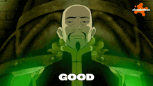 a cartoon of a man with the word good written on it