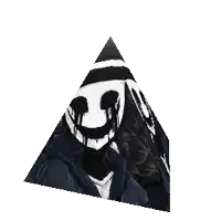 a black and white triangle with a picture of a man in a suit on it