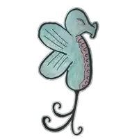 a drawing of a flower with wings and a long tail