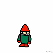 a drawing of a gnome with a red hat and a green shirt