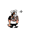 a pixel art cartoon of a man wearing a chef 's hat and a star .
