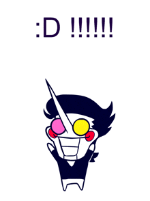 a drawing of a cartoon character with a long horn and a speech bubble that says : d !