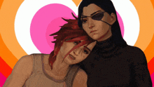 a couple of women standing next to each other in front of a heart