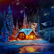 log cabin christmas merry christmas shooting star