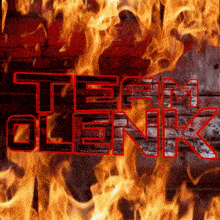 the word team is on a brick wall with flames