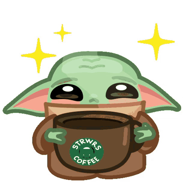 Cute Baby Yoda with Cup: Free PNG Sticker Download 🌌🍵 - Wallpapers Clan
