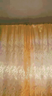 a close up of a curtain with a pattern of flowers on it