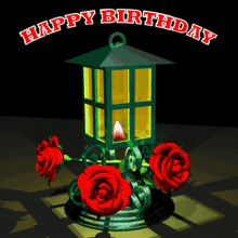 Happy Birthday Red Roses Birthday Lantern GIF