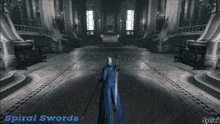 a video game scene with the words spiral swords written on the bottom