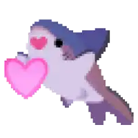 a pixel art drawing of a dolphin holding a pink heart in its mouth
