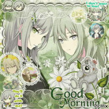 a collage of anime characters with the words good morning picmix