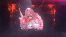 a large screen shows a girl and the words " i 'm so depressed " on it