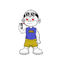 a cartoon character is wearing a shirt that says ' zhot ' on it