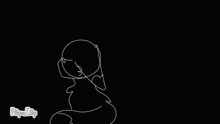 a black and white drawing of a cat with a fox tail on a black background .