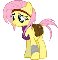 a cartoon pony with pink hair and a brown bag