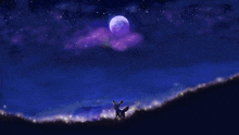 a painting of a pokemon looking at the moon