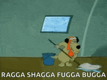 a cartoon dog wearing a helmet and goggles is holding a stick and says ragga shagga fugga bugga