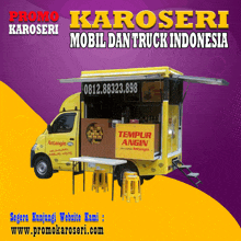 an advertisement for karoseri mobil dan truck indonesia shows a yellow truck