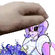 a pixel art of a woman wearing sunglasses holding a bouquet of flowers .