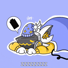 a cartoon drawing of a cat laying down with a speech bubble that says " slep "