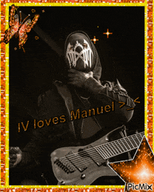 a picture of a man playing a guitar with the words iv loves manuel