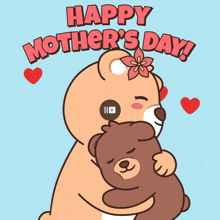 a teddy bear hugging another teddy bear with the words happy mother 's day written above it