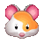 a pixel art illustration of a hamster with pink ears and eyes .