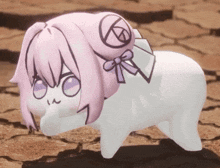 a 3d model of a girl with pink hair and purple eyes