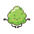 a cartoon illustration of a green marijuana bud with arms and legs .