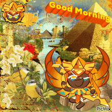 a picture of a cartoon character with the words good morning on it