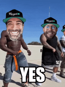 a group of men wearing hats that say blizzard are dancing