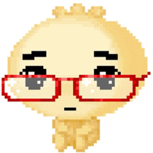 a pixel art drawing of a face with glasses on