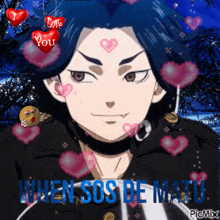 a picture of a boy with hearts around him and the words " when sos de matu " on the bottom