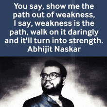 a quote by abhijit naskar is displayed on a blue background