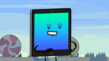 a cartoon drawing of a tablet with a face