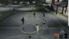 a basketball game is being played and the score is 14 to 21