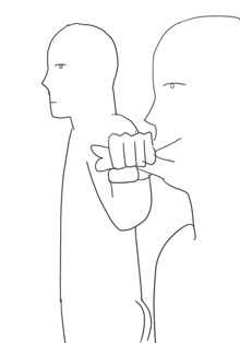 a black and white drawing of a man holding a fist