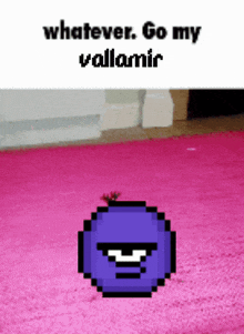 a pixel art of a purple ball with the words whatever go my vallamir below it