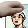 a hand is touching a man 's face in a pixel art style .