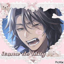 a picture of a man with a kiss on his cheek and the words leona de kitty