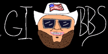 a cartoon drawing of a man with a beard wearing sunglasses and a cowboy hat with an american flag on it