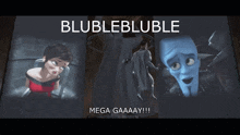 blublebluble mega gaaaay !!! is written on a poster with cartoon characters