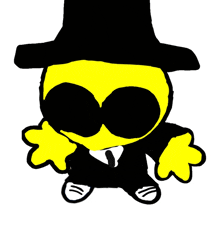 a cartoon character with a top hat and sunglasses