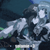 a couple of anime characters are standing next to each other with the caption sofamie < 3