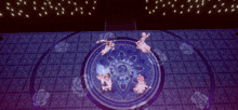 a group of people are dancing in a circle