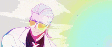 a man wearing sunglasses is holding a sword