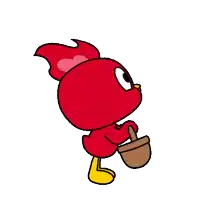a cartoon chicken with a heart on its head is holding a basket