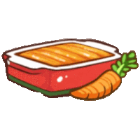 a cartoon drawing of a casserole dish with a carrot in it